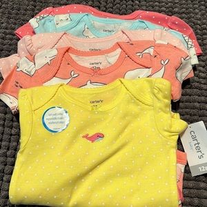 Carter’s Baby Girl set of five 12 Month Bodysuits NWT